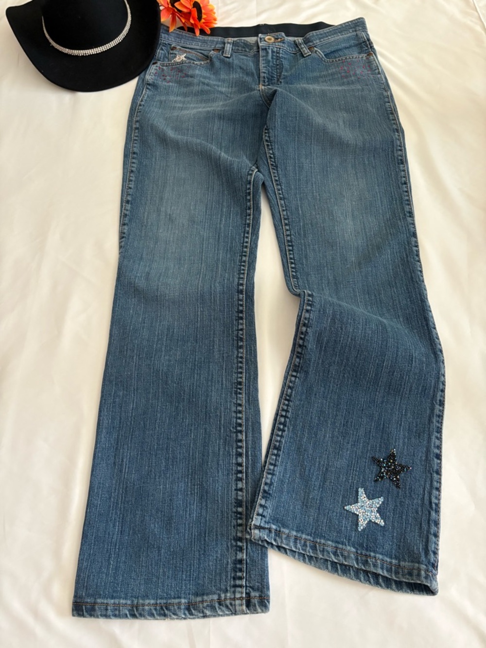 Wrangler Bootcut Jeans 9/10x32 HR Custom Rhinestone Accents Western Festival